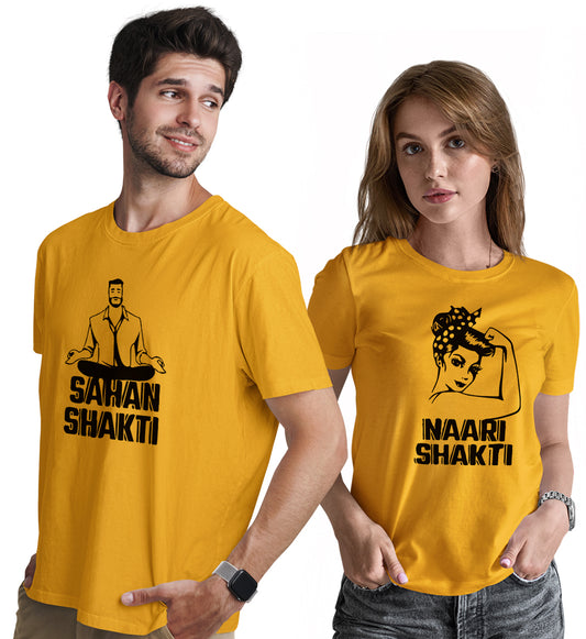 Sahan Shakti - Naari Shakti funny Couple Love Matching Printed Tshirts (Pack Of 2)