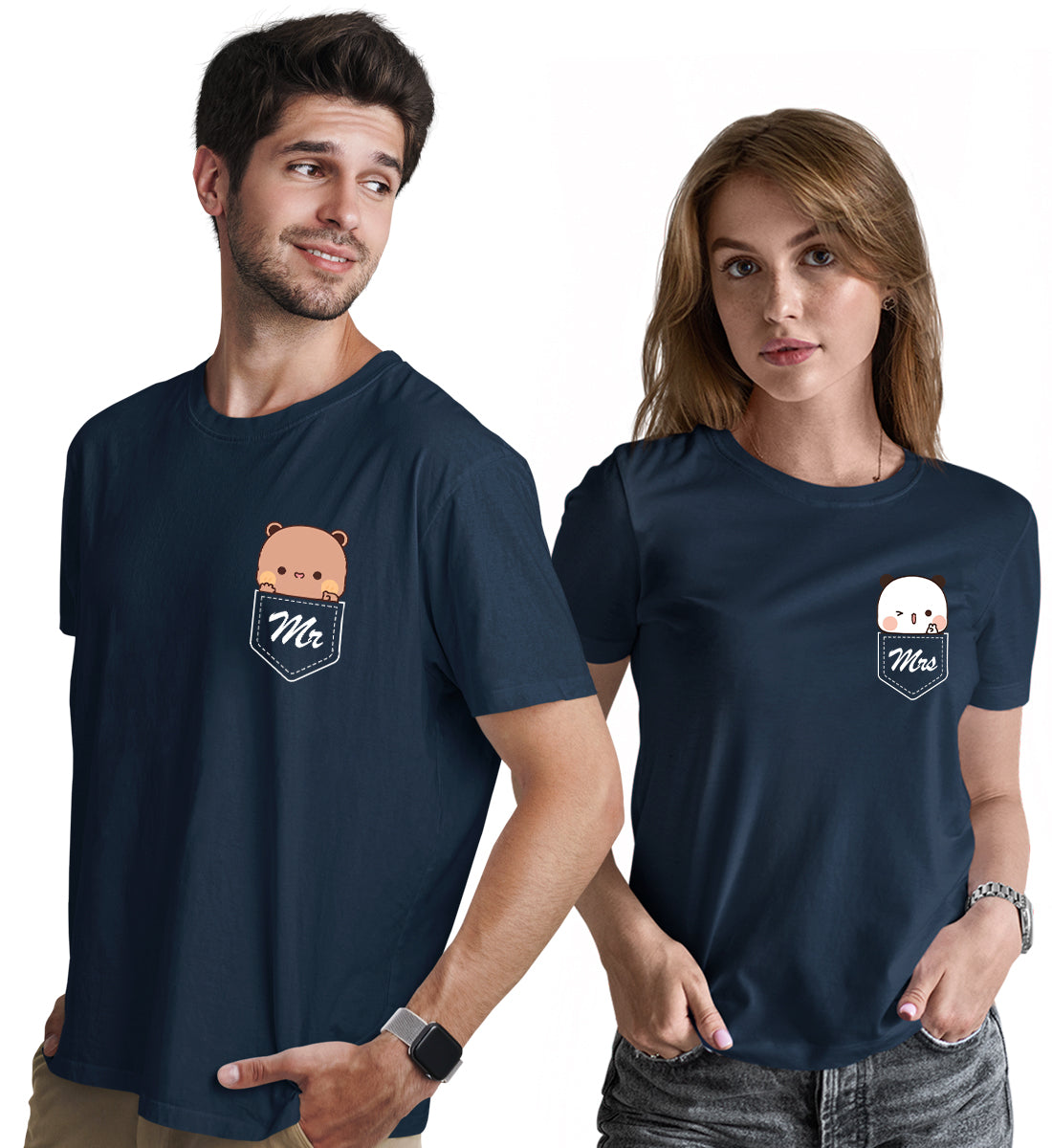 Pocket Printed Couple Love Matching Printed Tshirts (Pack Of 2)