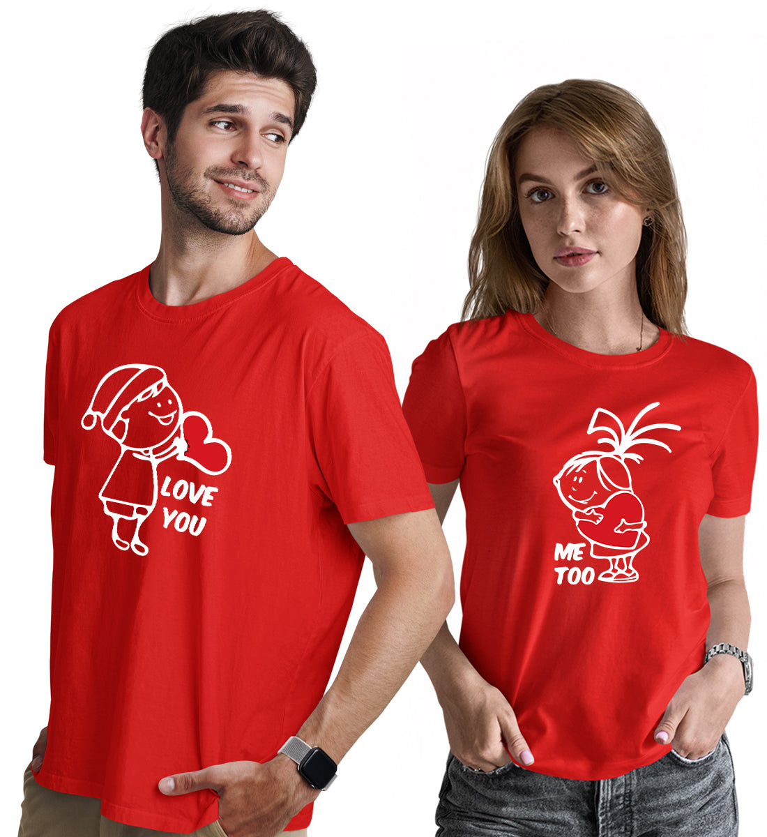 LOVE YOU Couple Love Matching Printed Tshirts (Pack Of 2)